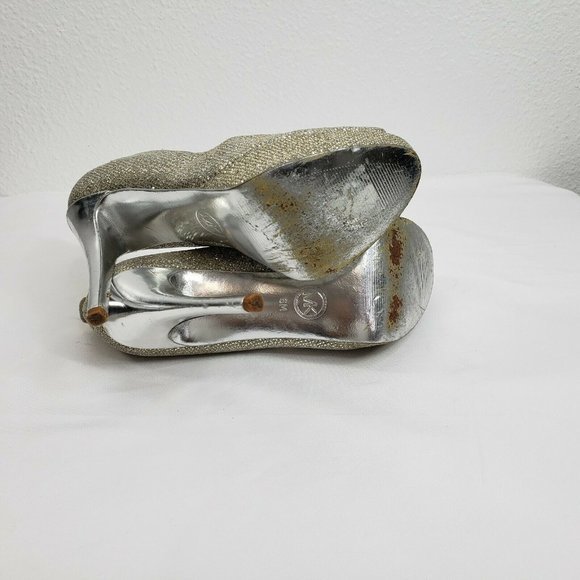 Michael Kors Peep Toe Slip On Pumps Gold‎ Silver Women Size 6 M Platform Heels - Picture 10 of 12